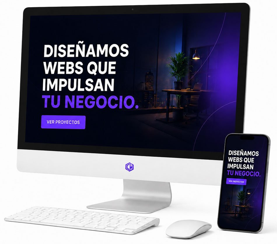 Página web profesional mostrada en un ordenador y un teléfono móvil